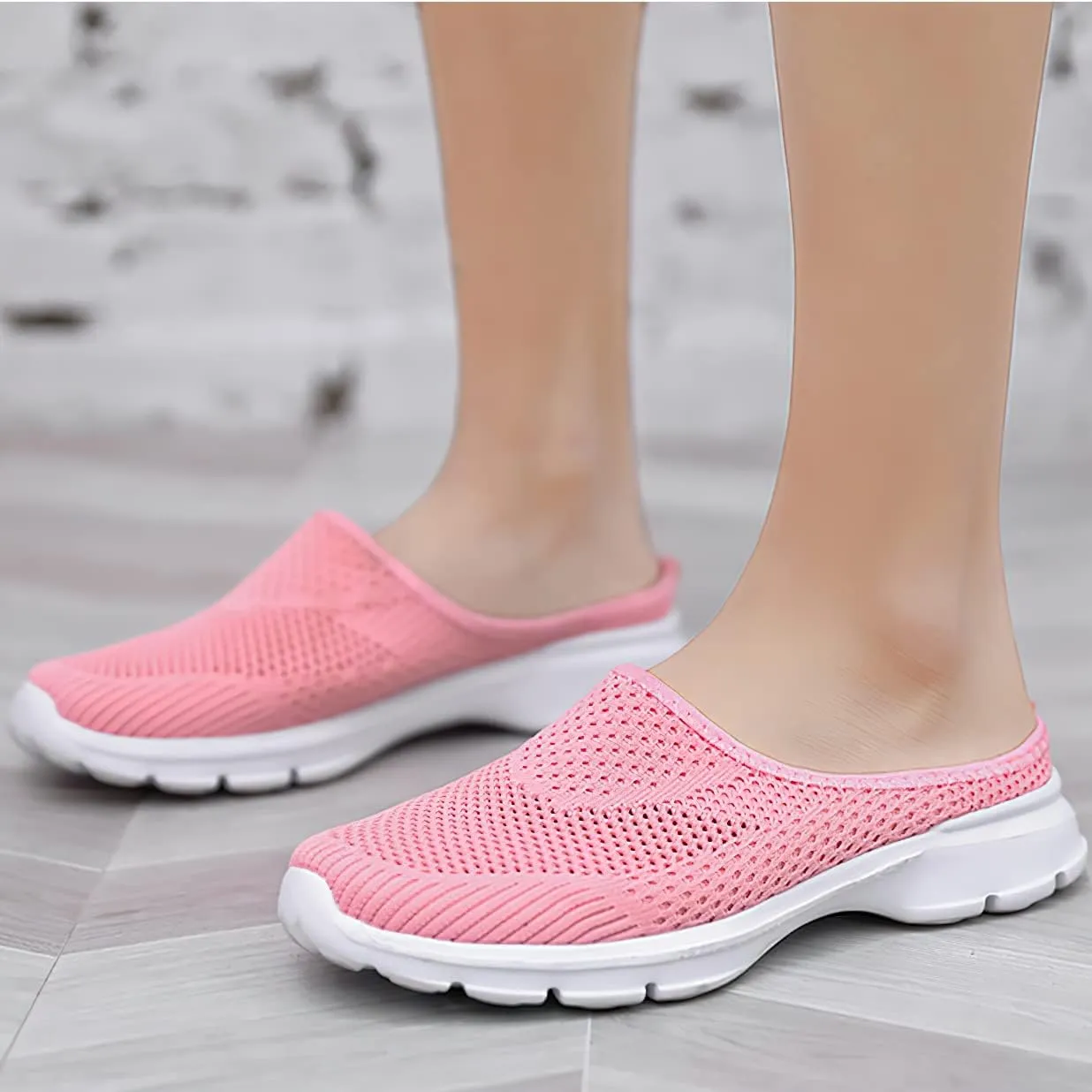 baobeijiadao Womens Mesh Mules Slip On Shoes Backless Sneakers Knit Flats Non-Slip Walking Shoes