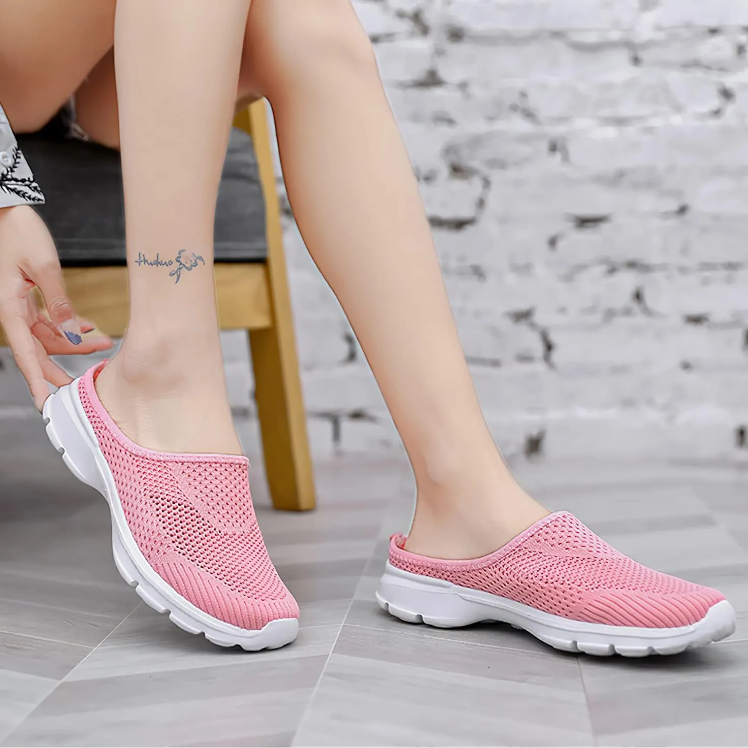 baobeijiadao Womens Mesh Mules Slip On Shoes Backless Sneakers Knit Flats Non-Slip Walking Shoes