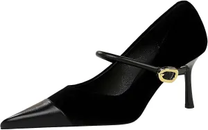 baobeijiadao Womens Pointed Toe Heeled Pumps Slip On Stiletto Heels Single-Strap Wedding Evening Dressy Shoes