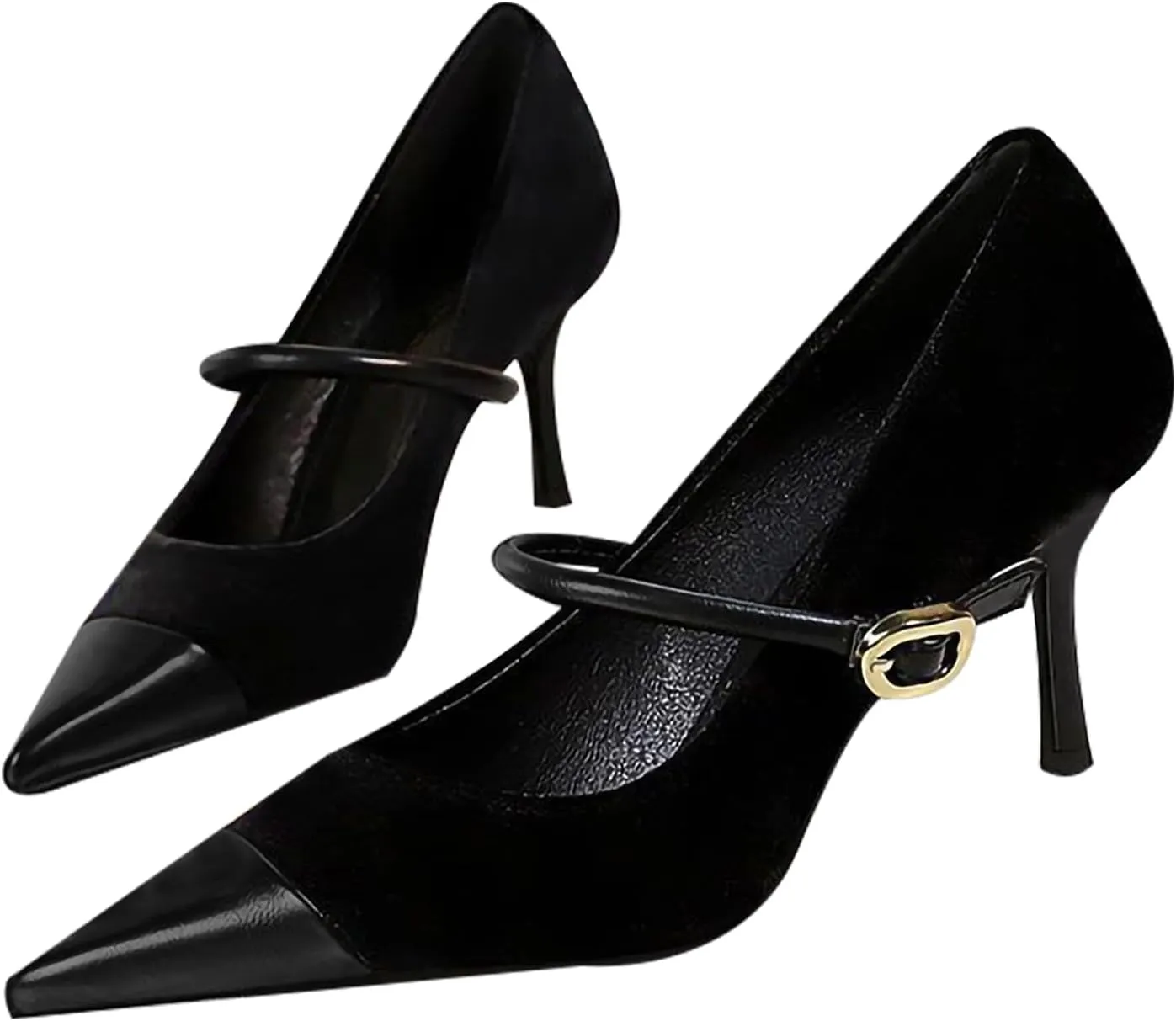 baobeijiadao Womens Pointed Toe Heeled Pumps Slip On Stiletto Heels Single-Strap Wedding Evening Dressy Shoes