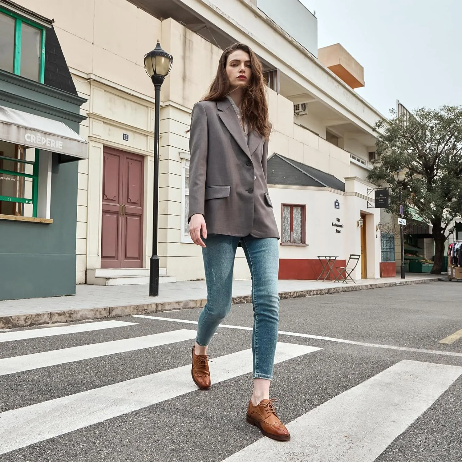BEAU TODAY Oxford Shoes for Women,Leather Brogue Dress Shoes,Comfort Brethable Ladies Lace-up Handmade Wingtip Shoes for Business Work