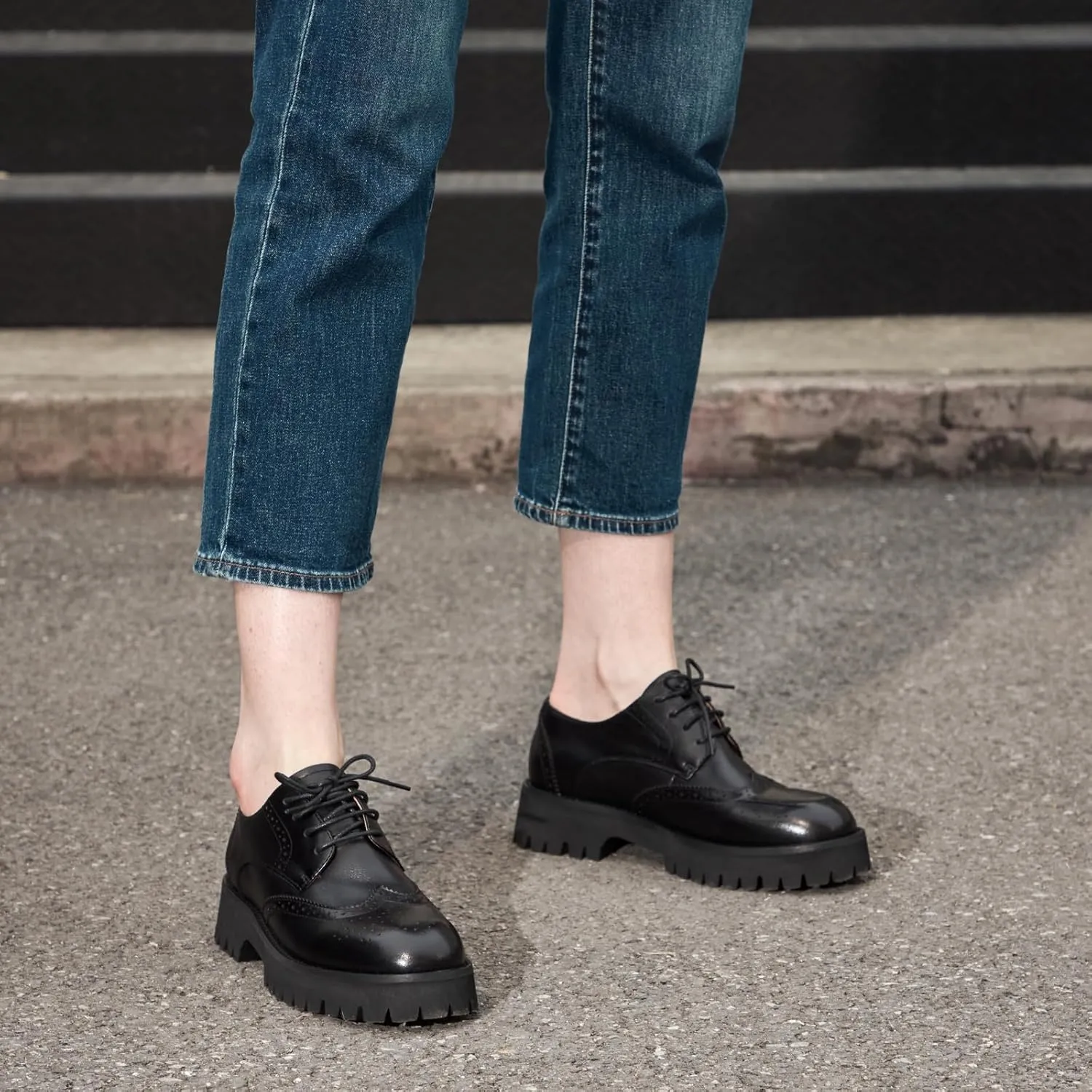 BEAU TODAY Platform Oxfords for Women, Oxford Shoes for Women, Chunky Leather Lace Up Oxford Shoes, Casual Comfort Business Work Office Dress Shoes
