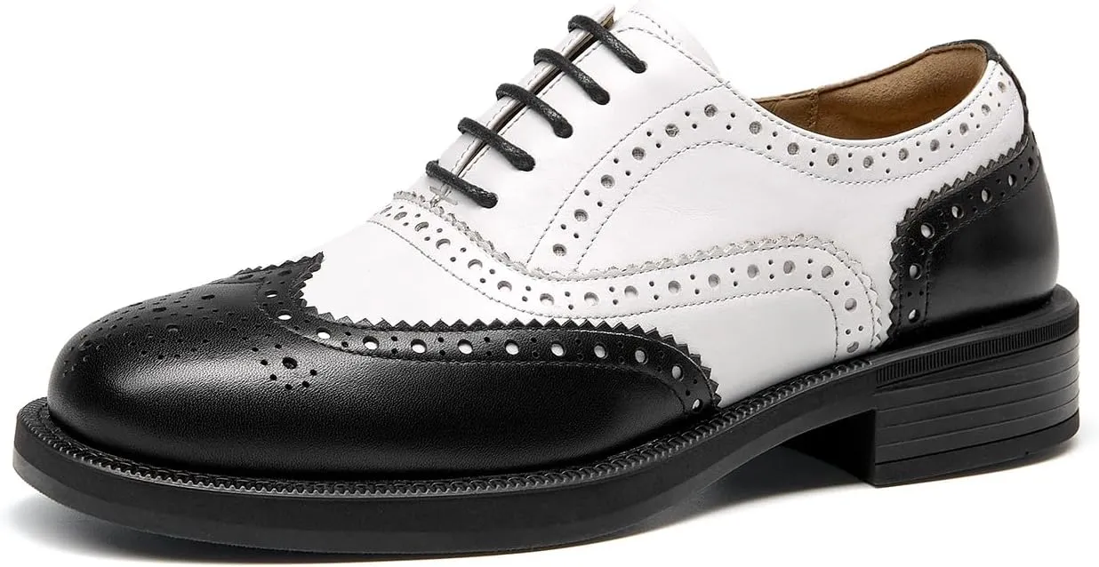 BEAU TODAY Women's Oxfords Dress Shoes, Leather Lace-Up Oxfords for Women, Comfortable Formal Cap Toe Business Casual Non Slip Office Driving Oxfords Shoes