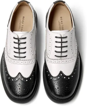 BEAU TODAY Women's Oxfords Dress Shoes, Leather Lace-Up Oxfords for Women, Comfortable Formal Cap Toe Business Casual Non Slip Office Driving Oxfords Shoes