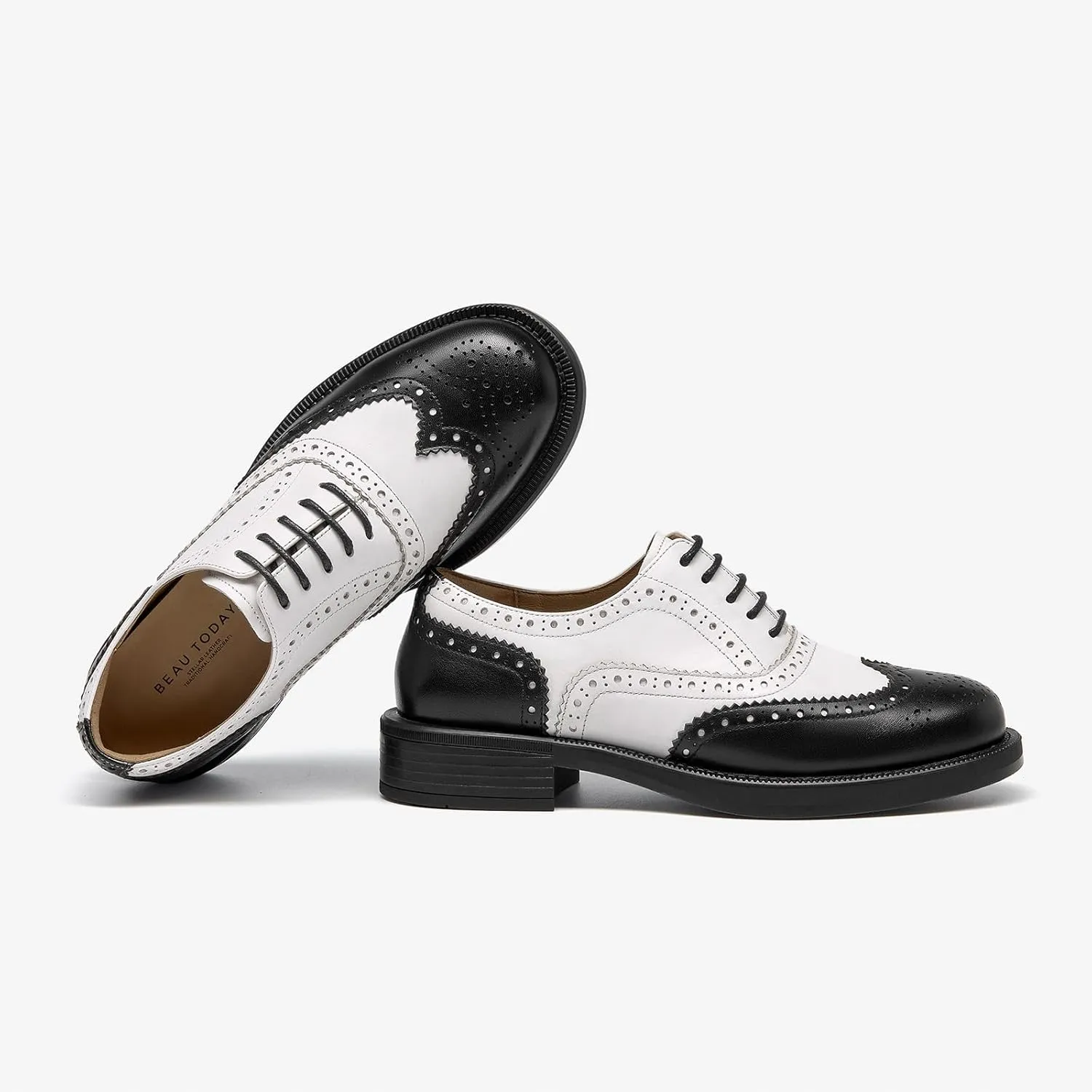 BEAU TODAY Women's Oxfords Dress Shoes, Leather Lace-Up Oxfords for Women, Comfortable Formal Cap Toe Business Casual Non Slip Office Driving Oxfords Shoes
