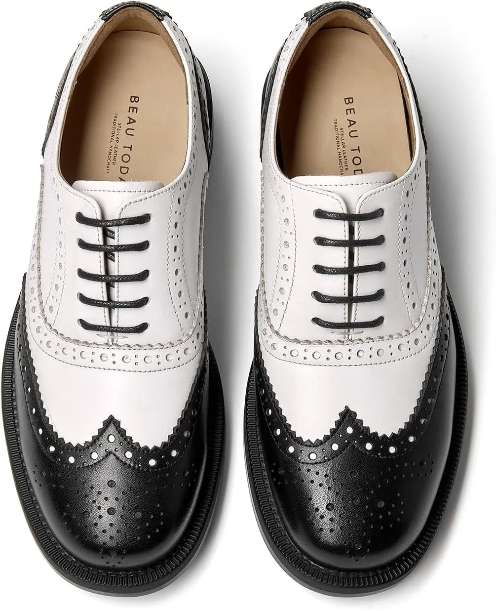 BEAU TODAY Women's Oxfords Dress Shoes, Leather Lace-Up Oxfords for Women, Comfortable Formal Cap Toe Business Casual Non Slip Office Driving Oxfords Shoes