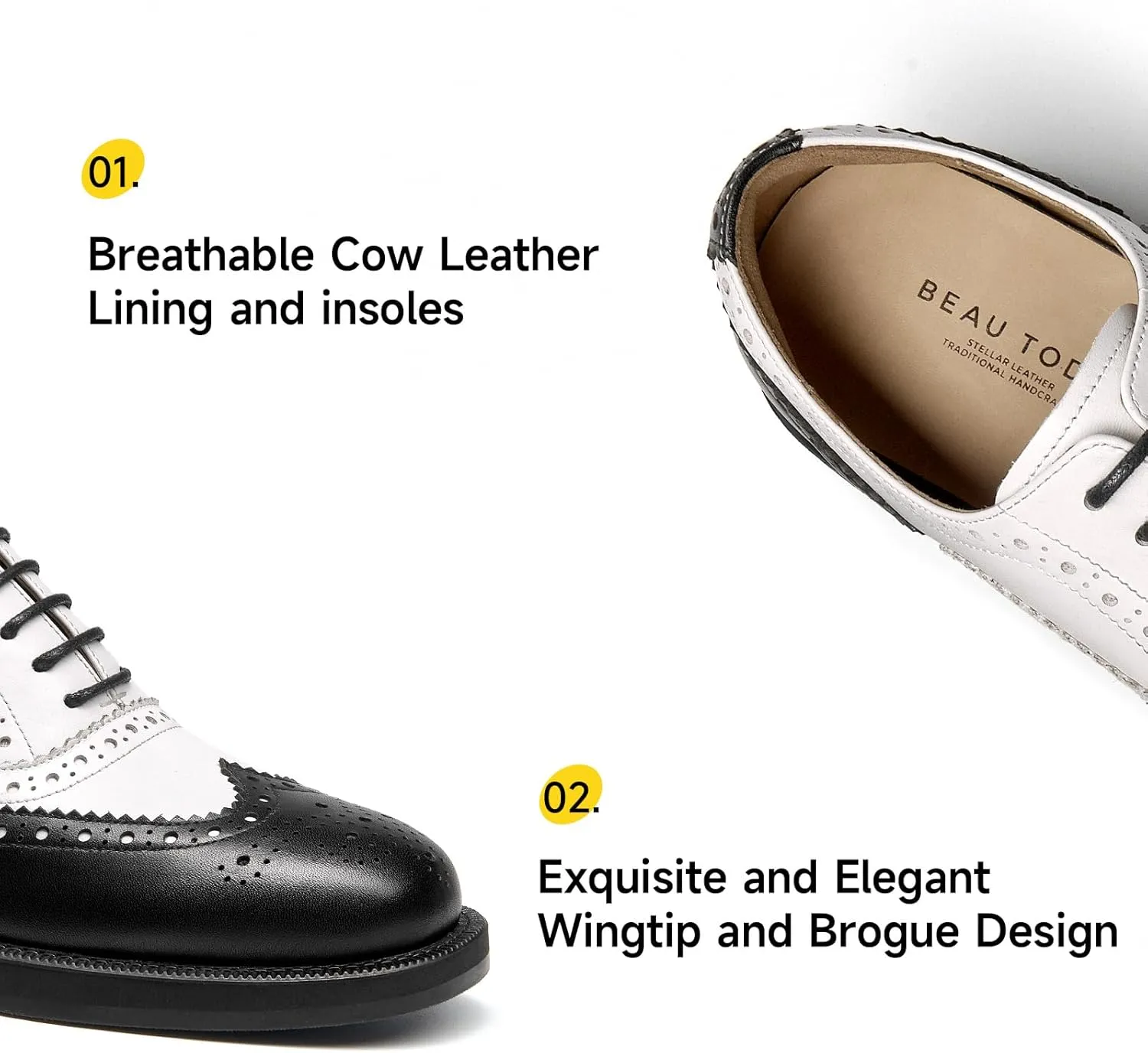 BEAU TODAY Women's Oxfords Dress Shoes, Leather Lace-Up Oxfords for Women, Comfortable Formal Cap Toe Business Casual Non Slip Office Driving Oxfords Shoes