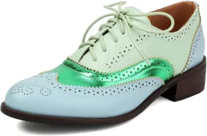Betastella Womens Lace Up Wingtip Oxford Shoes Vintage Brogue Oxfords Round Toe Chunky Low Heel Pumps Shoes