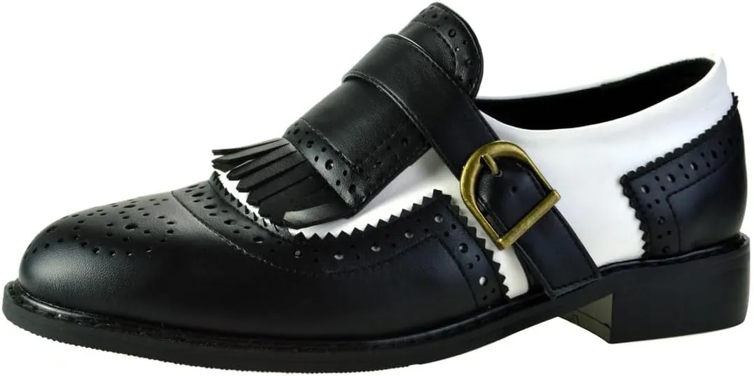 Black and White Oxfords for Women Tassel Patent Leather Chunky Low Heels Slip On Footwear Pumps Shoes Two Tone Oxford Shoes