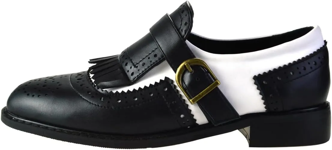Black and White Oxfords for Women Tassel Patent Leather Chunky Low Heels Slip On Footwear Pumps Shoes Two Tone Oxford Shoes