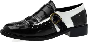 Black and White Oxfords for Women Tassel Patent Leather Chunky Low Heels Slip On Footwear Pumps Shoes Two Tone Oxford Shoes