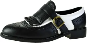 Black and White Oxfords for Women Tassel Patent Leather Chunky Low Heels Slip On Footwear Pumps Shoes Two Tone Oxford Shoes