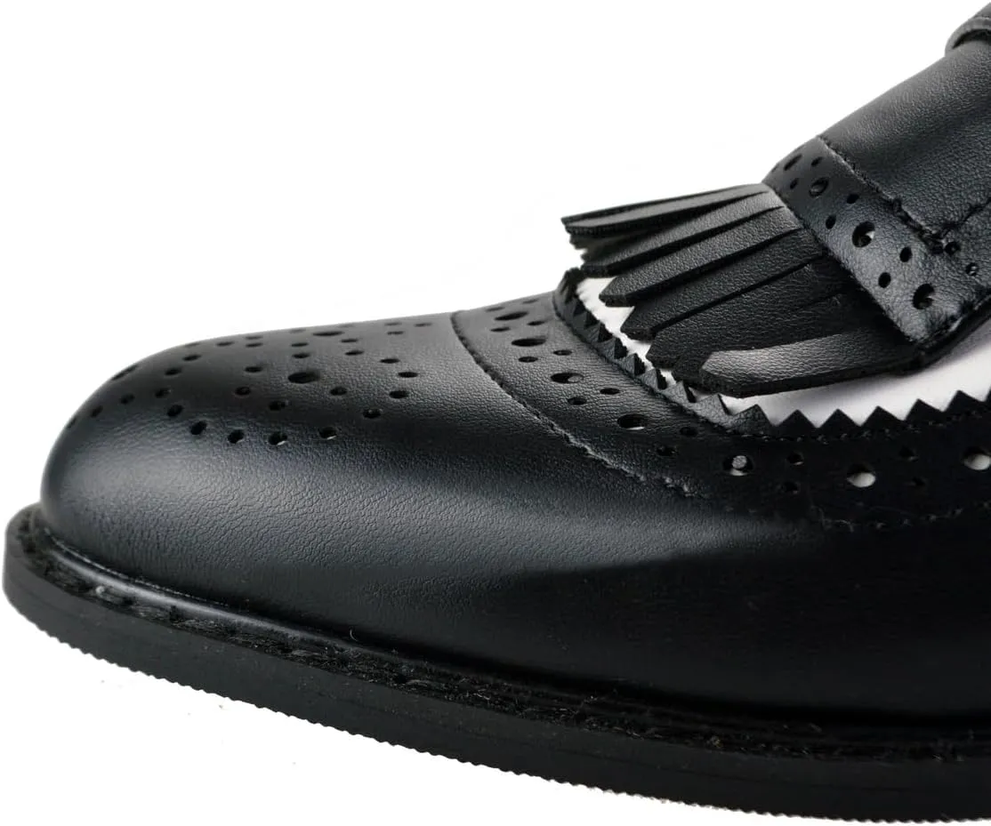 Black and White Oxfords for Women Tassel Patent Leather Chunky Low Heels Slip On Footwear Pumps Shoes Two Tone Oxford Shoes