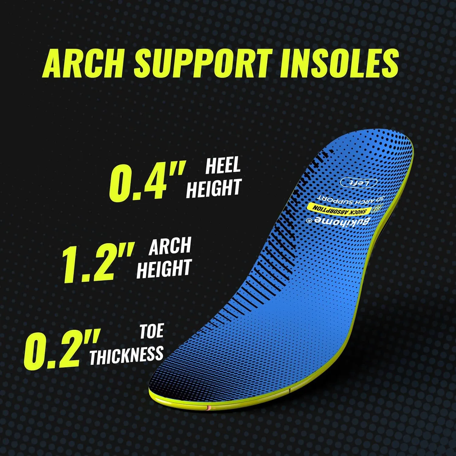 Bukihome Sport Insoles for Men Women - Arch Support Orthotics Inserts - Shock Absorption and Cushioning for Running Walking - Comfortable Insole for Standing All Day - FSA/HSA Eligible (Blue, S)