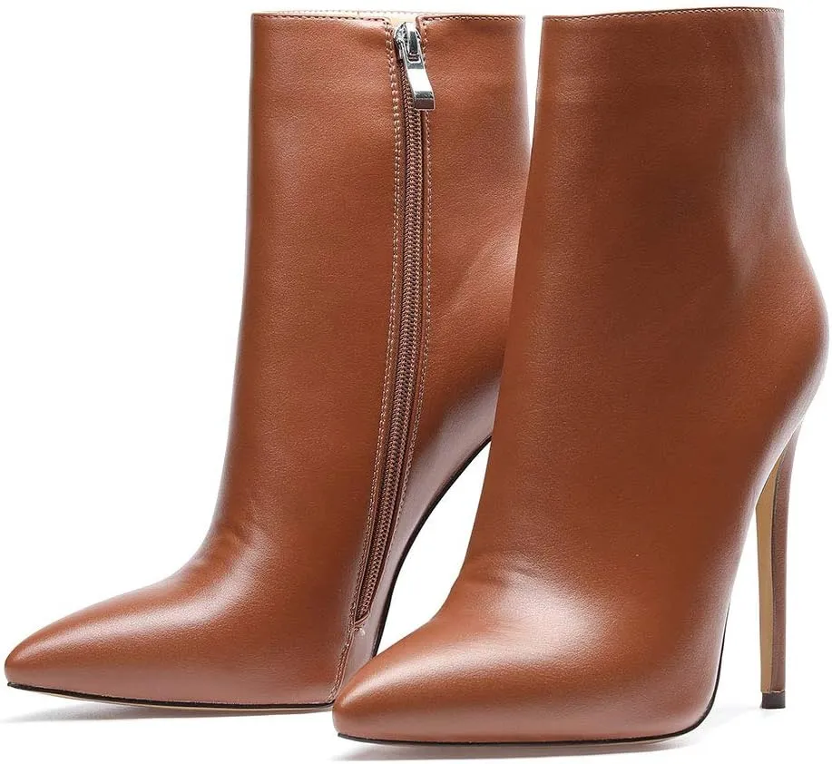 Castamere Womens High Heel Ankle Boots Pointed Toe Slip-on Stiletto Boot with Zipper 12CM Heels