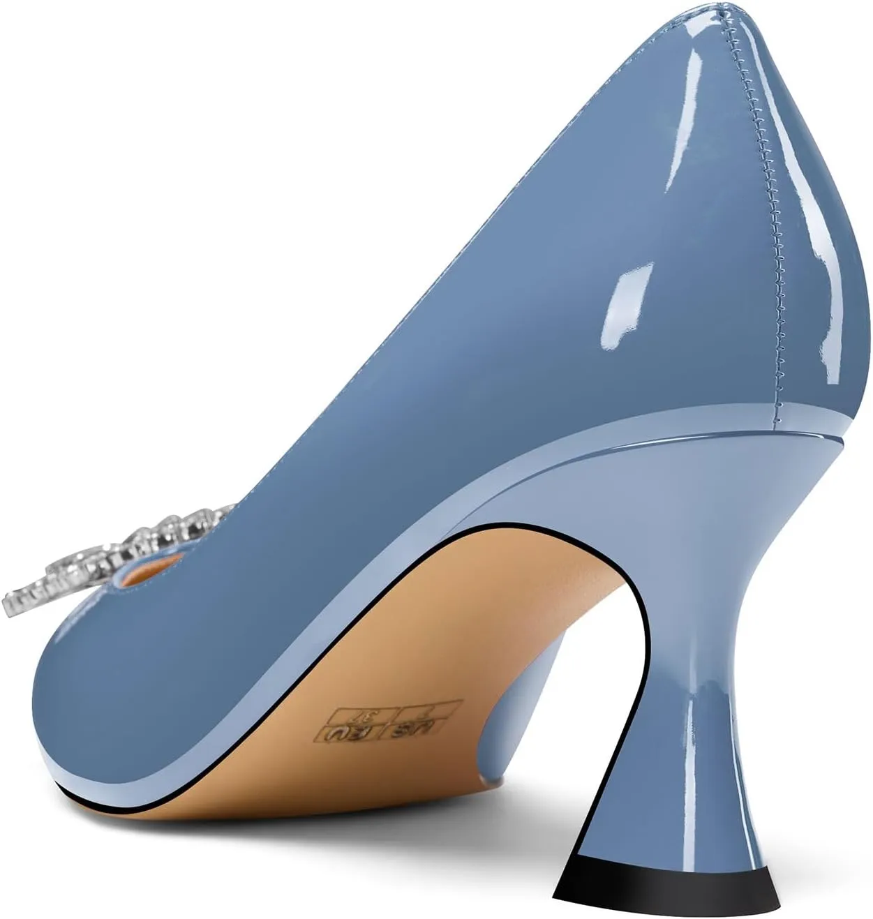 Castamere Womens Mid Heel Pointed Toe Slip-on Rhinestone Crystal Pumps Wedding Prom Patent Leather 2.6 Inches Heels