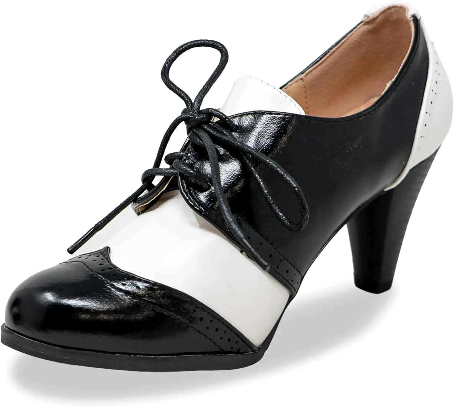 Chase & Chloe Lace-Up Vintage Cut-Out Women's Heeled Oxford