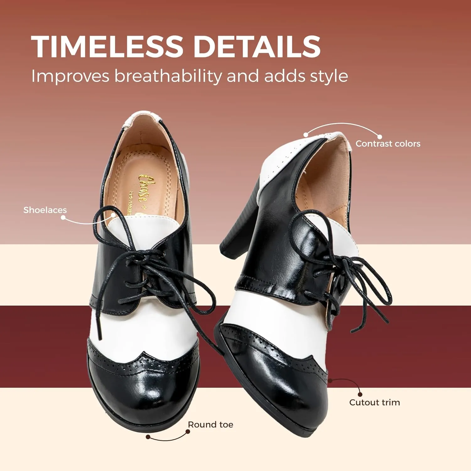 Chase & Chloe Lace-Up Vintage Cut-Out Women's Heeled Oxford