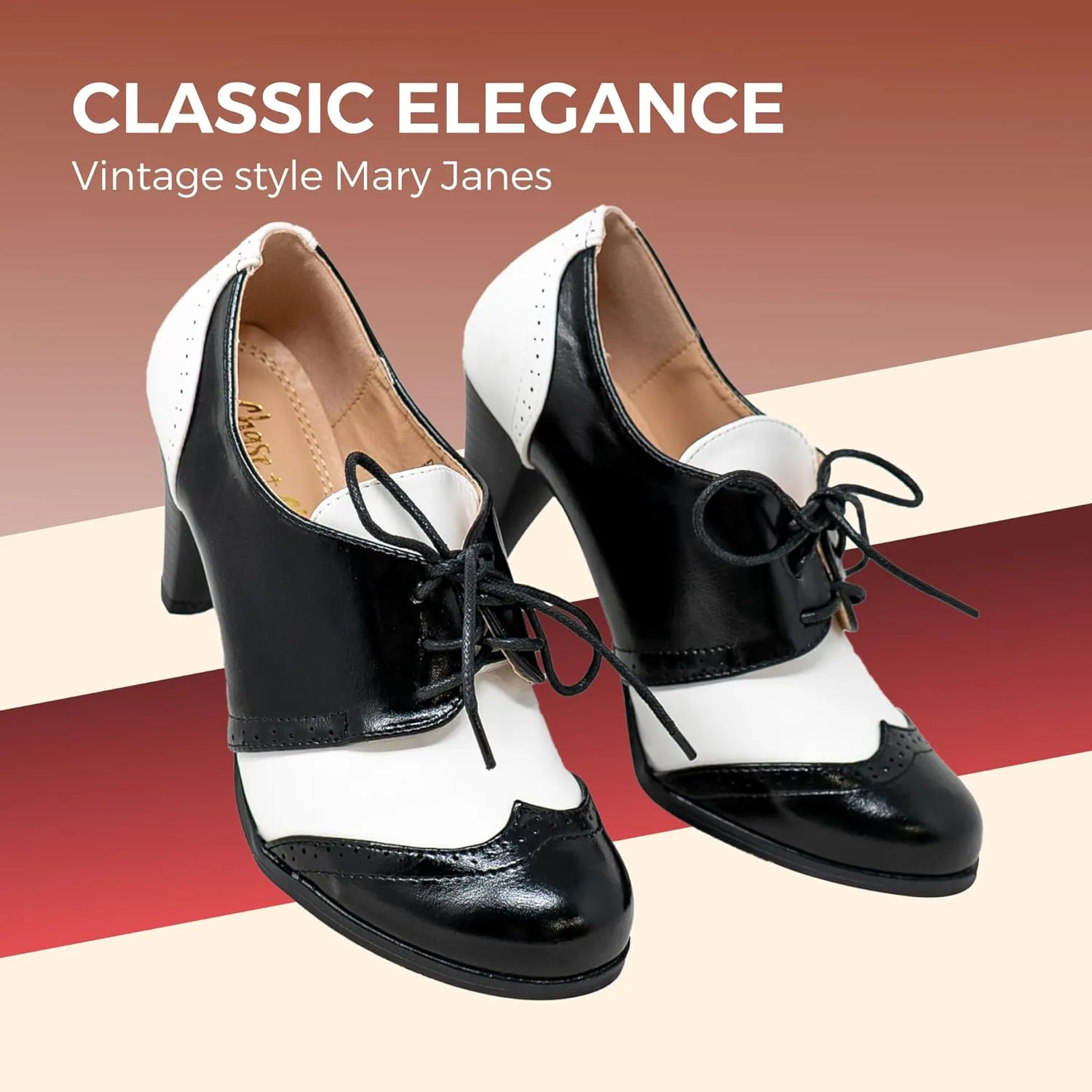 Chase & Chloe Lace-Up Vintage Cut-Out Women's Heeled Oxford