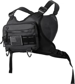 Chest Bag For Men, Water Resistant Sport Chest Pack - Lightweight Running Vest Bag with Built-In Phone Holder & Extra Storage, Minimalist Pack for Workouts and Cycling (Black)