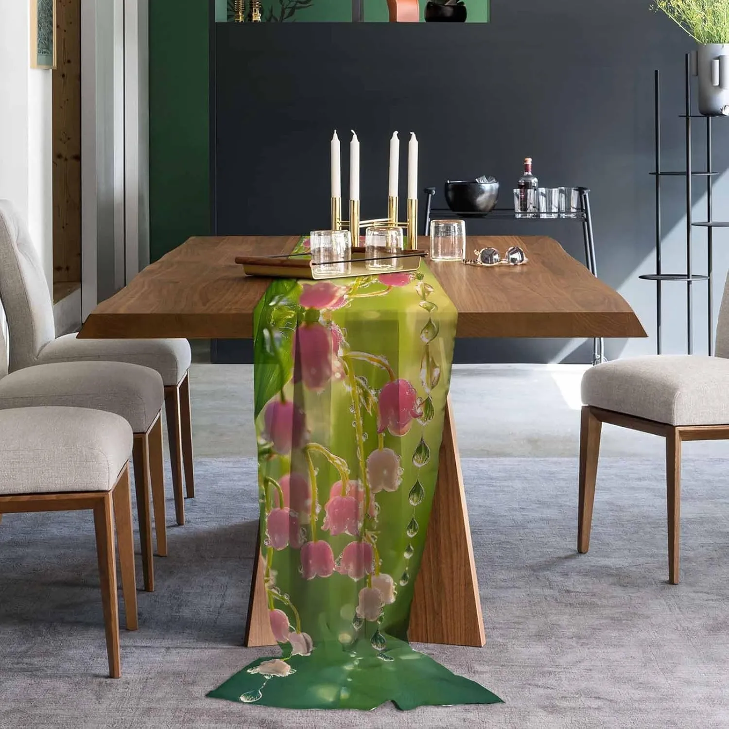 Chiffon Table Runner Lily of The Valley 19x55 Inches Sheer Table Runners Dewdrop Sunlight Chiffon Runners for Party Wedding Bridal Shower Home Decorations