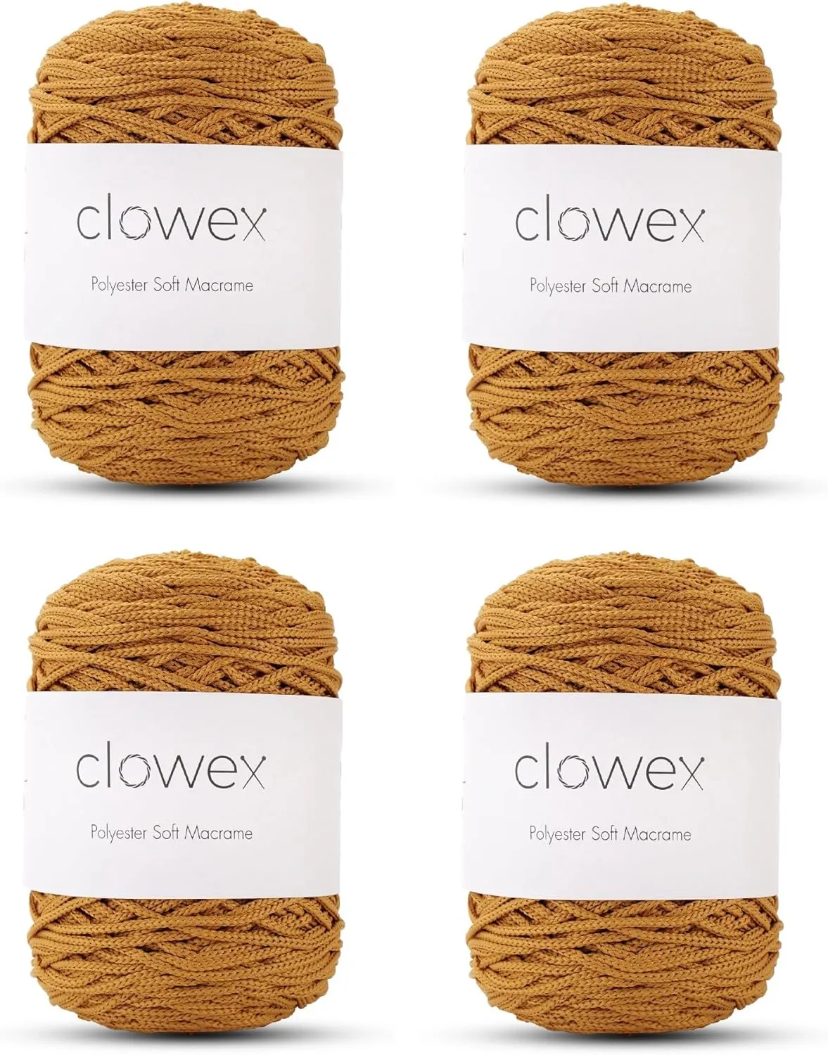 Clowex Polyester Soft Macrame Cord 2.5-3mm, 4 Skeins x 191 Yards x 1/9 inc Turkish Polyester Rope, Braided Macrame Yarn for DIY Crafts, Plant Hanger, Wall Hanging, Macrame Bag