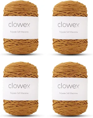 Clowex Polyester Soft Macrame Cord 2.5-3mm, 4 Skeins x 191 Yards x 1/9 inc Turkish Polyester Rope, Braided Macrame Yarn for DIY Crafts, Plant Hanger, Wall Hanging, Macrame Bag