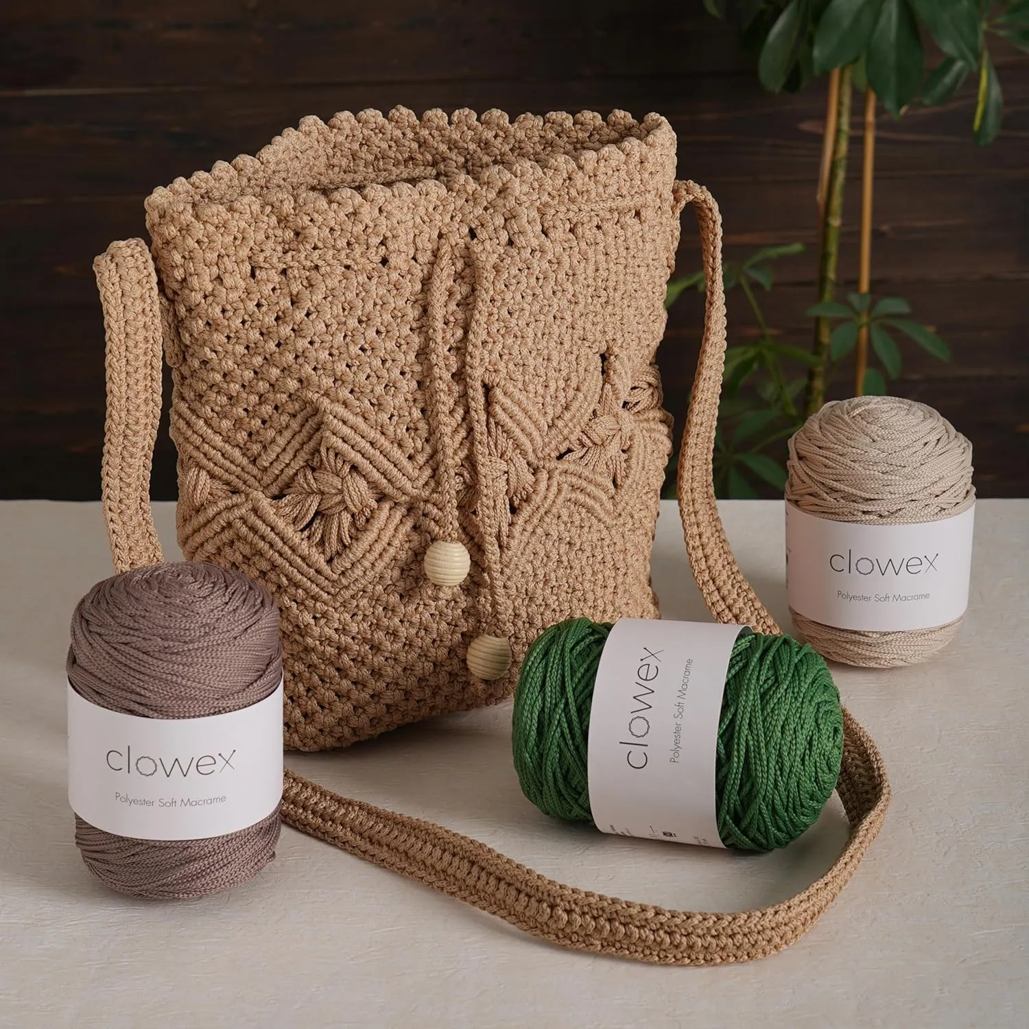 Clowex Polyester Soft Macrame Cord 2.5-3mm, 4 Skeins x 191 Yards x 1/9 inc Turkish Polyester Rope, Braided Macrame Yarn for DIY Crafts, Plant Hanger, Wall Hanging, Macrame Bag