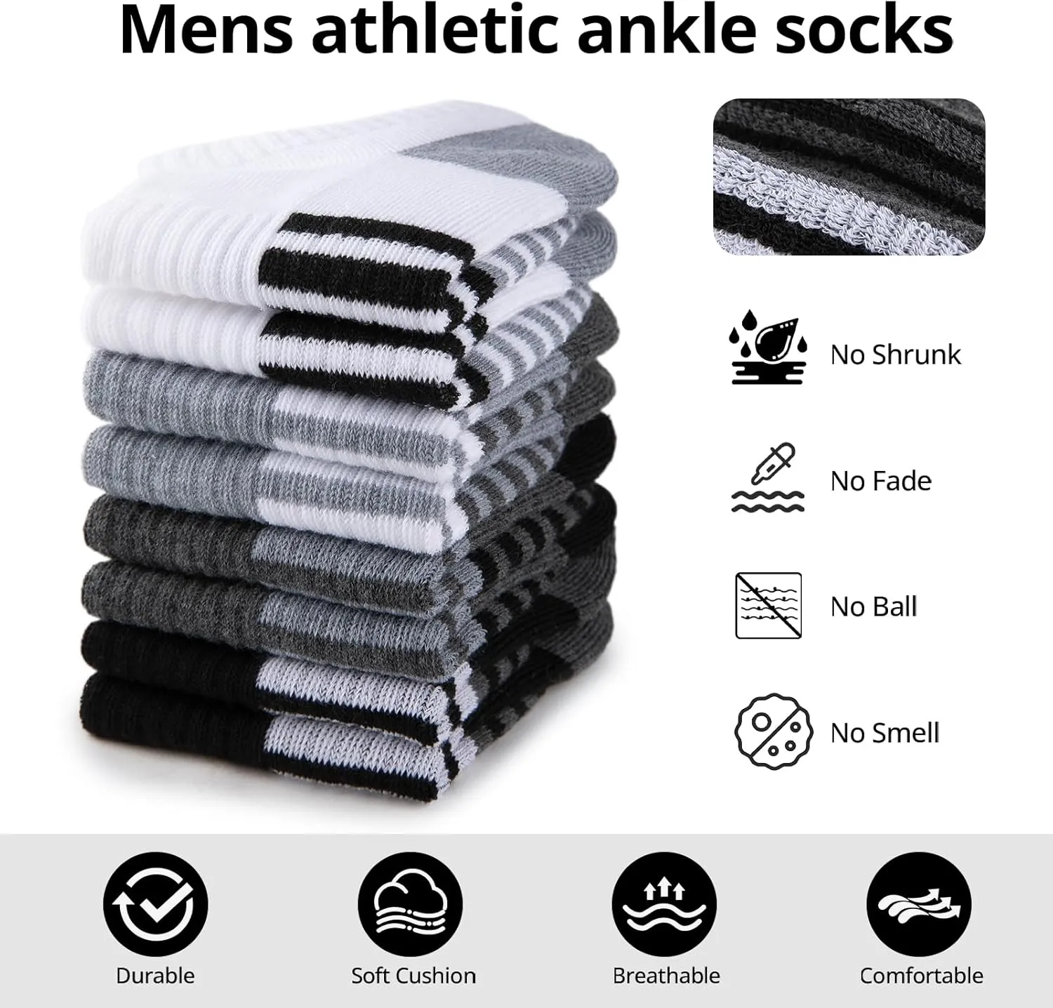 COOVAN Mens Athletic Socks 12 Pack Ankle Low Cut Breathable Running Socks,Socks for Men Shoe Size 6-12
