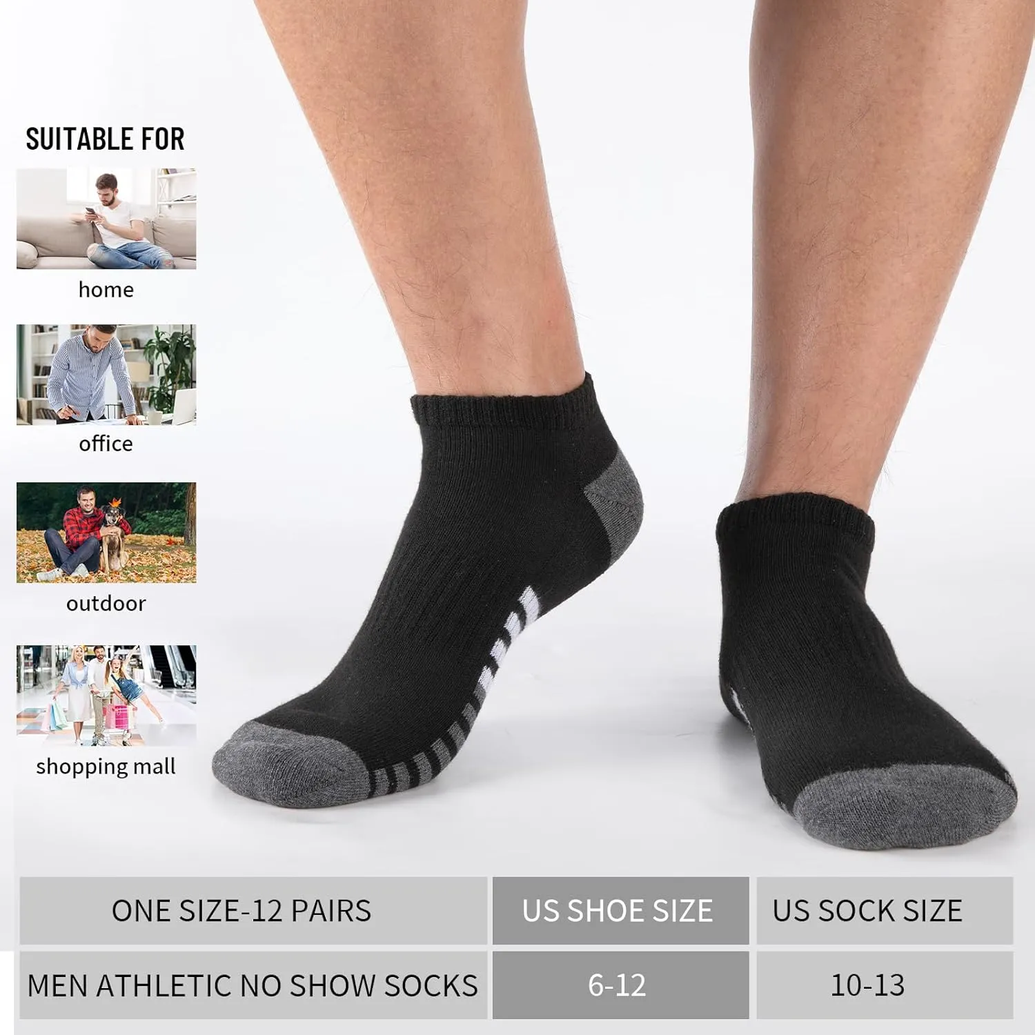 COOVAN Mens Athletic Socks 12 Pack Ankle Low Cut Breathable Running Socks,Socks for Men Shoe Size 6-12