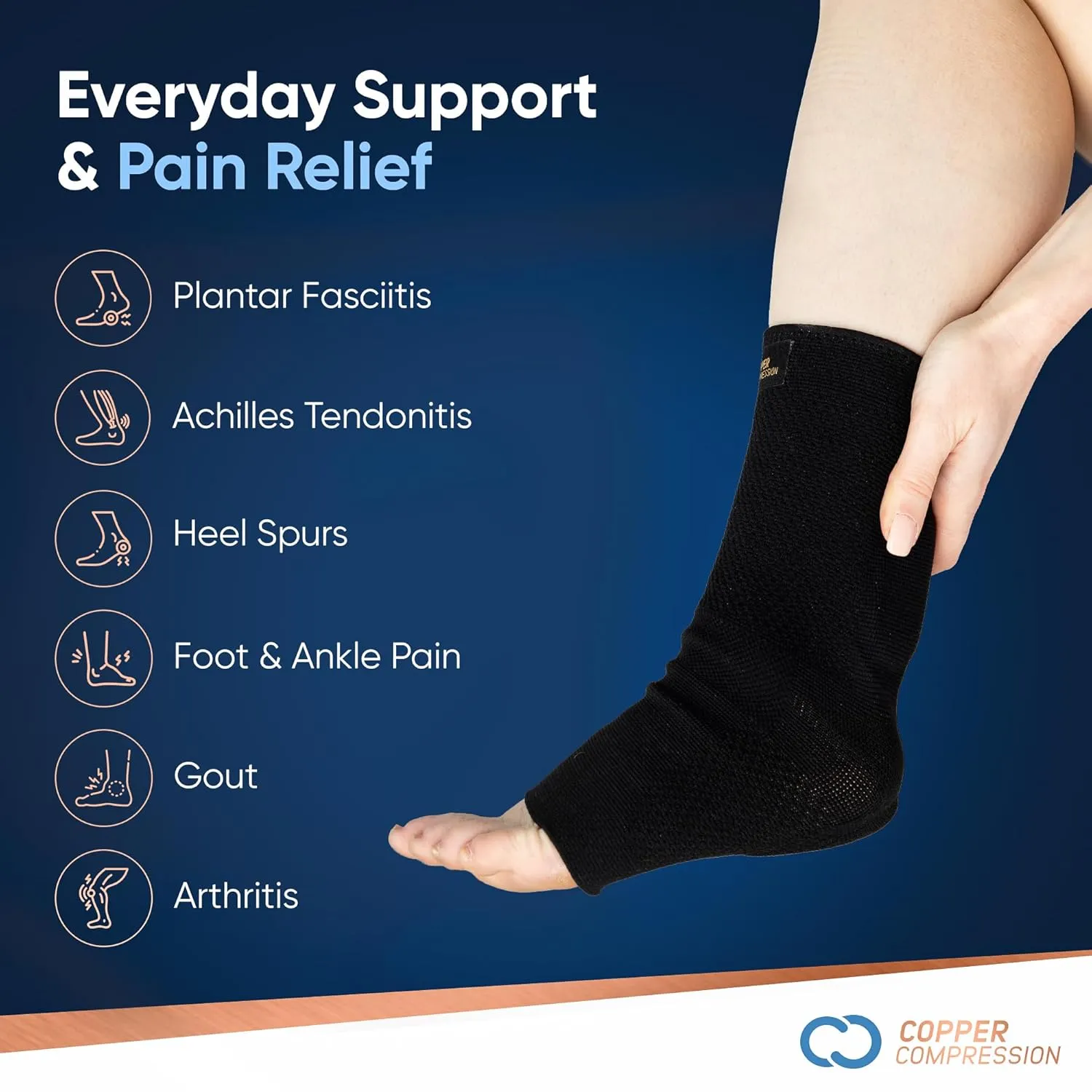 Copper Compression Plantar Fasciitis Sock Brace – Arch & Heel Support for Foot Pain, Achilles Tendonitis & Heel Spurs – Silicone Pads for Cushioning, Relief, & Recovery – for Men & Women - L/XL
