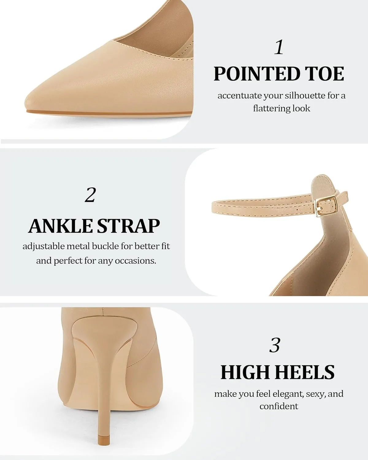 Coutgo Womens High Heels Closed Pointed Toe Ankle Strap Stiletto Pumps Dress Office Shoes
