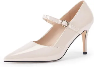 Coutgo Womens Mary Jane Pumps Stiletto High Heels Closed Pointed Toe Buckle Strap Patent Leather Dress Wedding Party Shoes