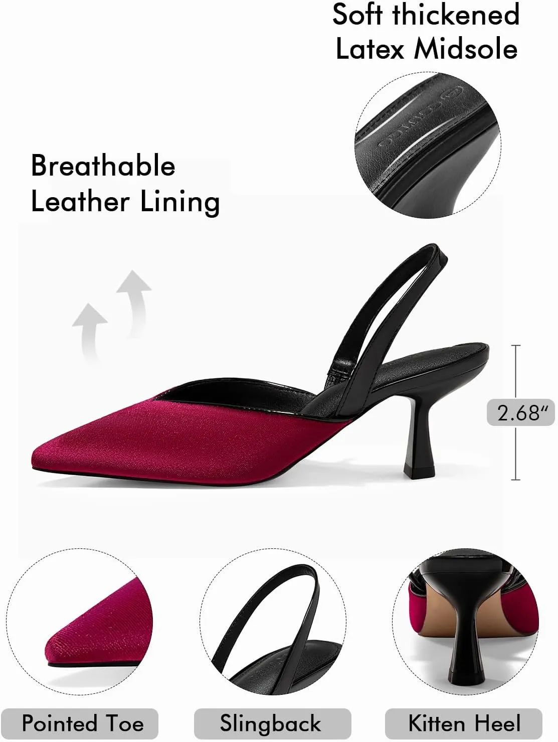 Coutgo Womens Slingback Kitten Heels Closed Pointed Toe Slip on Party Work Pumps Dress Shoes