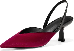 Coutgo Womens Slingback Kitten Heels Closed Pointed Toe Slip on Party Work Pumps Dress Shoes