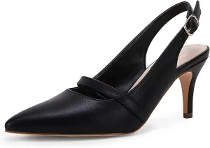 Coutgo Women's Slingback Kitten Heels Pumps Pointed Toe Backless Stiletto Wedding Party Dress Shoes