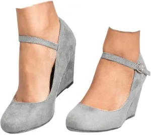 Coutgo Womens Wedge Shoes Closed Toe Mary Jane Pumps Ankle Strap High Heels Comfortable Office Wedding Dress Shoes