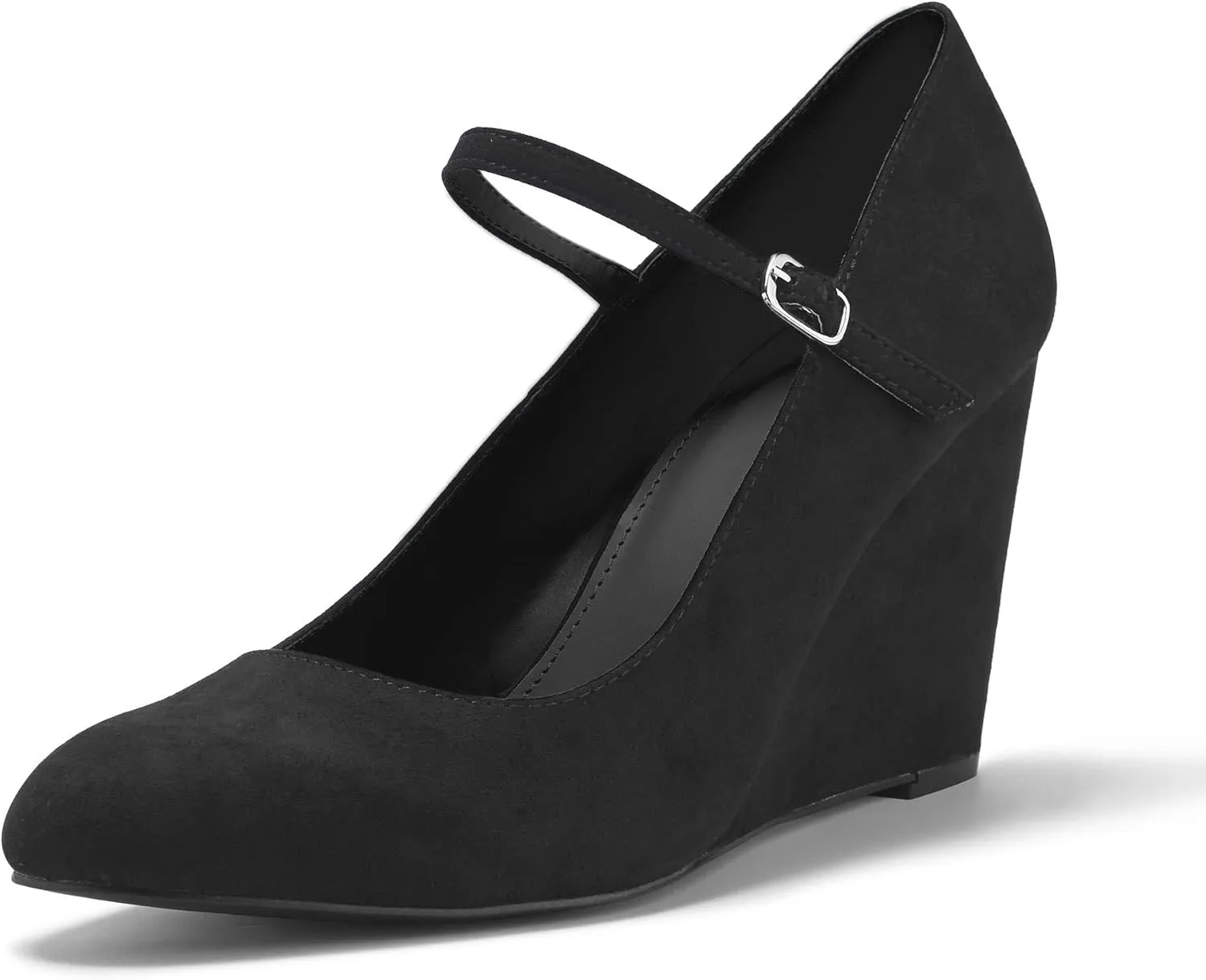Coutgo Womens Wedge Shoes Closed Toe Mary Jane Pumps Ankle Strap High Heels Comfortable Office Wedding Dress Shoes