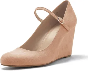Coutgo Womens Wedge Shoes Closed Toe Mary Jane Pumps Ankle Strap High Heels Comfortable Office Wedding Dress Shoes