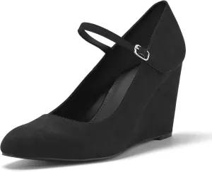 Coutgo Womens Wedge Shoes Closed Toe Mary Jane Pumps Ankle Strap High Heels Comfortable Office Wedding Dress Shoes