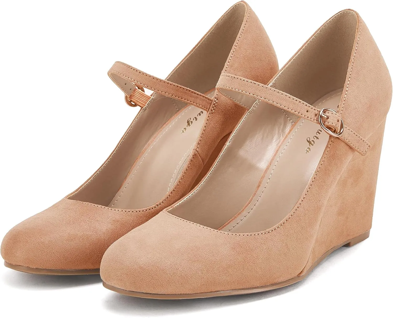 Coutgo Womens Wedge Shoes Closed Toe Mary Jane Pumps Ankle Strap High Heels Comfortable Office Wedding Dress Shoes