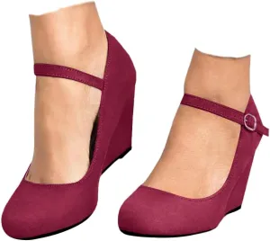 Coutgo Womens Wedge Shoes Closed Toe Mary Jane Pumps Ankle Strap High Heels Comfortable Office Wedding Dress Shoes