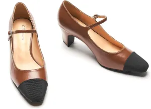 C.Paravano Women's Pumps Mary Jane Pumps Closed Round Toe Low Heels Adjustable Strap Fashion Dress Shoes