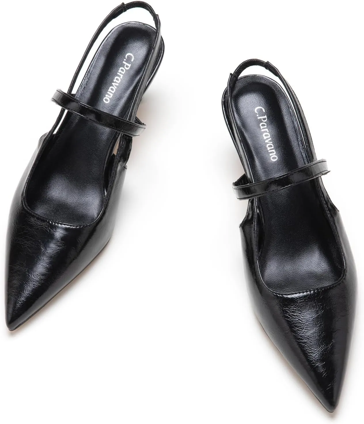 C.Paravano Women's Slingback Flats & Heels - Pointed Toe, Ankle Strap, Comfortable Leather Dress Shoes