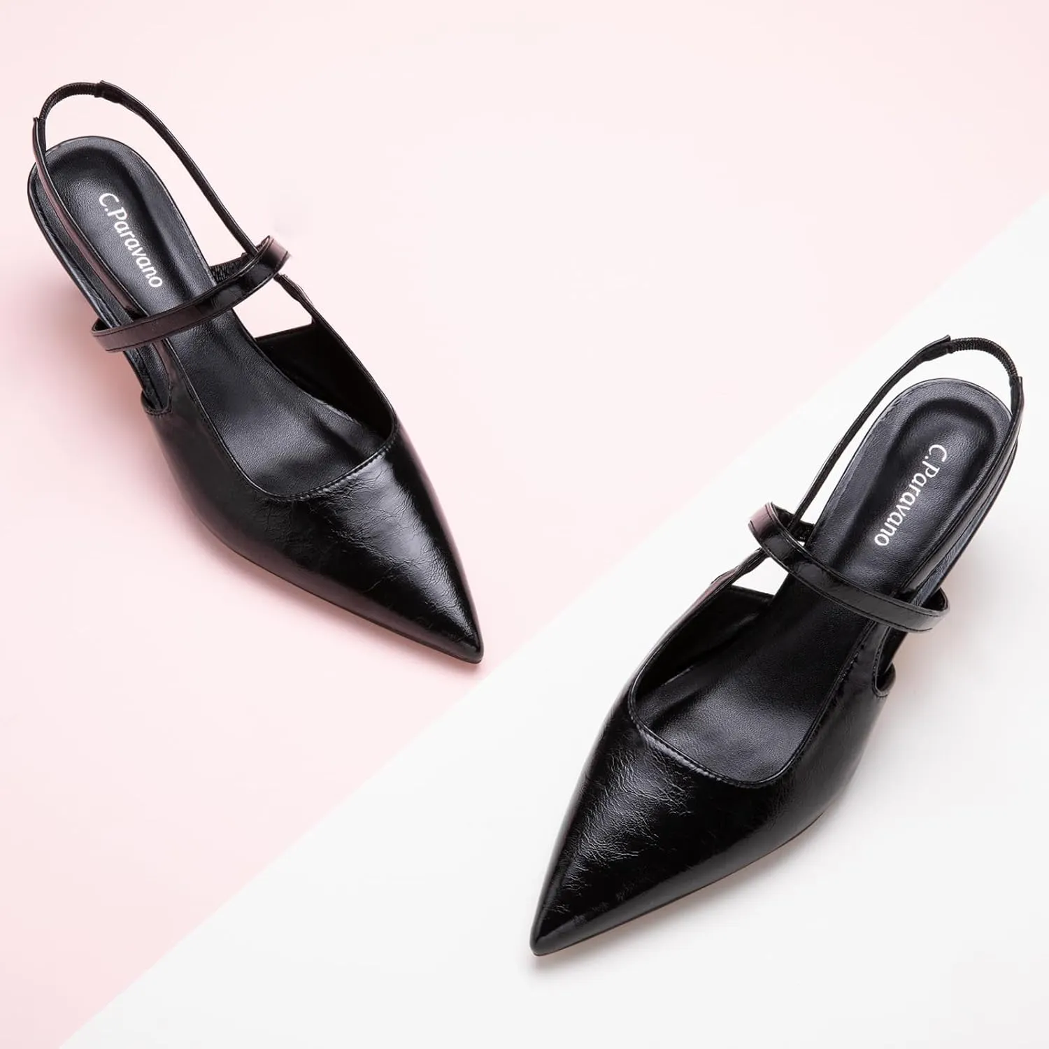 C.Paravano Women's Slingback Flats & Heels - Pointed Toe, Ankle Strap, Comfortable Leather Dress Shoes
