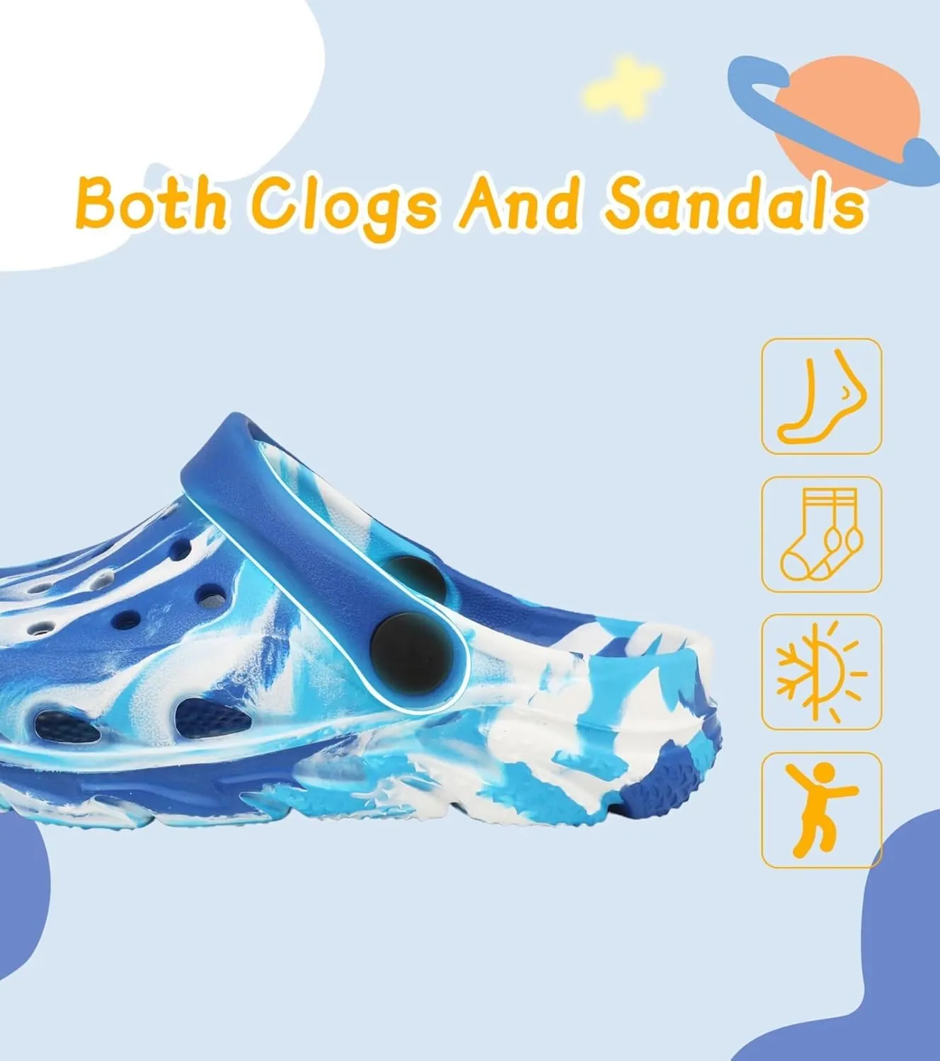 Cubufly Toddler Kids Clogs Garden Shoes for Boys Girls Marbled Tie Dye Water Shoes Slip on Sandals