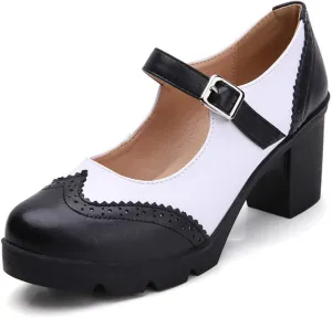 DADAWEN Women's Chunky Low Block Heels Mary Jane Closed Toe Work Pumps Comfortable Round Toe Oxfords Dress Wedding Shoes