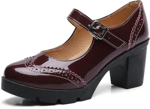 DADAWEN Women's Chunky Low Block Heels Mary Jane Closed Toe Work Pumps Comfortable Round Toe Oxfords Dress Wedding Shoes