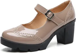 DADAWEN Women's Chunky Low Block Heels Mary Jane Closed Toe Work Pumps Comfortable Round Toe Oxfords Dress Wedding Shoes