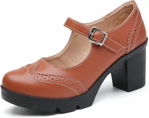 DADAWEN Women's Chunky Low Block Heels Mary Jane Closed Toe Work Pumps Comfortable Round Toe Oxfords Dress Wedding Shoes